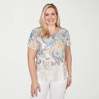 Alfred Dunner Out Of The Blue Womens Crew Neck Short Sleeve T-Shirt
