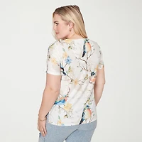 Alfred Dunner Out Of The Blue Womens V Neck Short Sleeve T-Shirt
