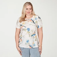 Alfred Dunner Out Of The Blue Womens V Neck Short Sleeve T-Shirt