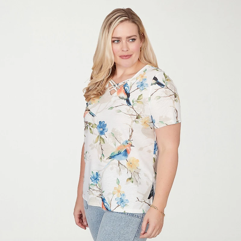Alfred Dunner Out Of The Blue Womens V Neck Short Sleeve T-Shirt