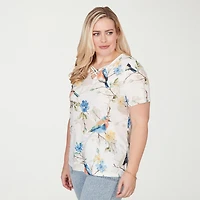 Alfred Dunner Out Of The Blue Womens V Neck Short Sleeve T-Shirt