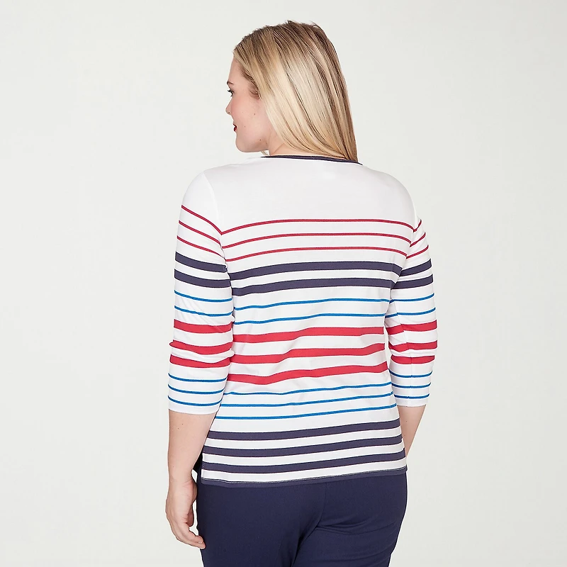 Alfred Dunner Lady Liberty Womens Crew Neck 3/4 Sleeve T-Shirt