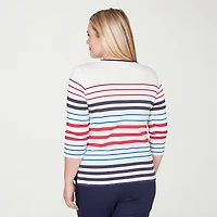 Alfred Dunner Lady Liberty Womens Crew Neck 3/4 Sleeve T-Shirt
