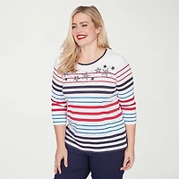 Alfred Dunner Lady Liberty Womens Crew Neck 3/4 Sleeve T-Shirt