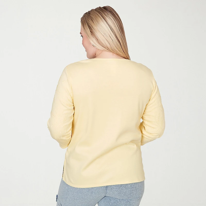 Alfred Dunner Out Of The Blue Womens Crew Neck 3/4 Sleeve T-Shirt