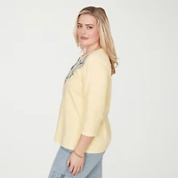 Alfred Dunner Out Of The Blue Womens Crew Neck 3/4 Sleeve T-Shirt