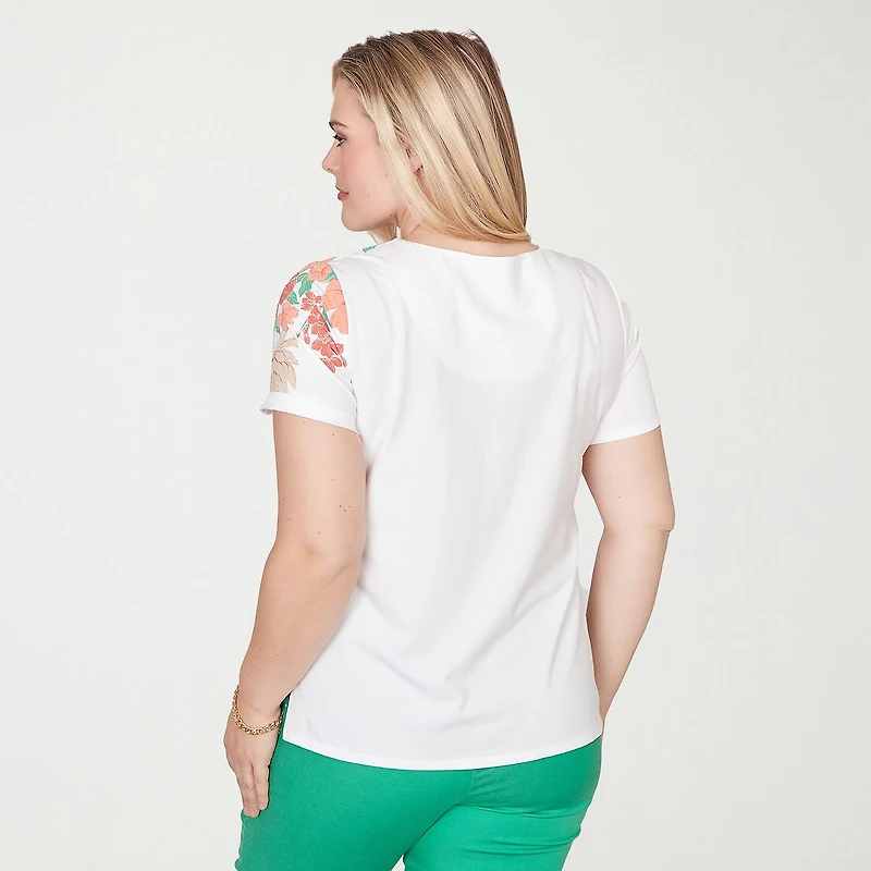 Alfred Dunner Resort Living Womens Split Crew Neck Short Sleeve T-Shirt