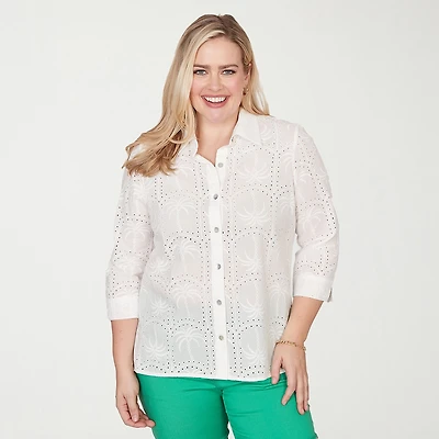 Alfred Dunner Resort Living Womens 3/4 Sleeve Blouse