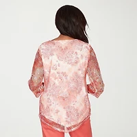 Alfred Dunner Resort Living Womens Crew Neck 3/4 Sleeve Lined Blouse