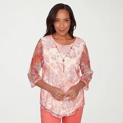 Alfred Dunner Resort Living Womens Crew Neck 3/4 Sleeve LINED Blouse