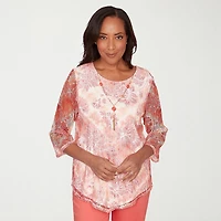 Alfred Dunner Resort Living Womens Crew Neck 3/4 Sleeve Lined Blouse