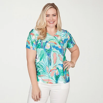 Alfred Dunner Resort Living Womens V Neck Short Sleeve T-Shirt