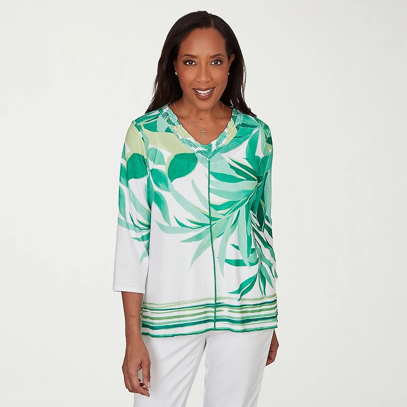 Alfred Dunner Resort Living Womens V Neck 3/4 Sleeve T-Shirt