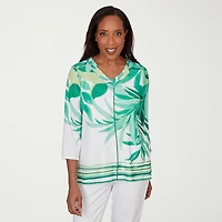 Alfred Dunner Resort Living Womens V Neck 3/4 Sleeve T-Shirt
