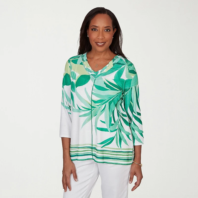 Alfred Dunner Resort Living Womens V Neck 3/4 Sleeve T-Shirt