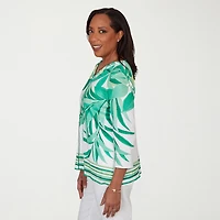 Alfred Dunner Resort Living Womens V Neck 3/4 Sleeve T-Shirt