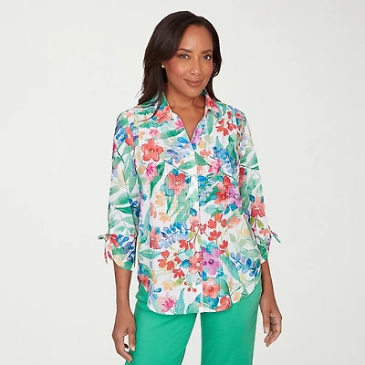 Alfred Dunner Resort Living Womens 3/4 Sleeve Blouse