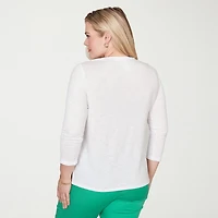 Alfred Dunner Resort Living Womens Crew Neck 3/4 Sleeve T-Shirt