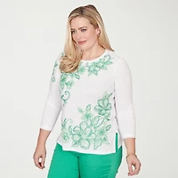 Alfred Dunner Resort Living Womens Crew Neck 3/4 Sleeve T-Shirt