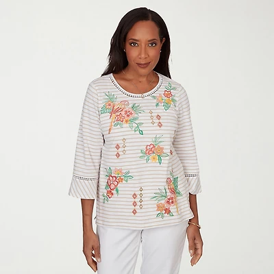 Alfred Dunner Resort Living Womens Crew Neck 3/4 Sleeve T-Shirt