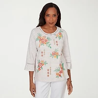 Alfred Dunner Resort Living Womens Crew Neck 3/4 Sleeve T-Shirt