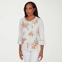 Alfred Dunner Resort Living Womens Crew Neck 3/4 Sleeve T-Shirt