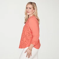 Alfred Dunner Resort Living Womens Split Crew Neck 3/4 Sleeve Lace Lined Blouse
