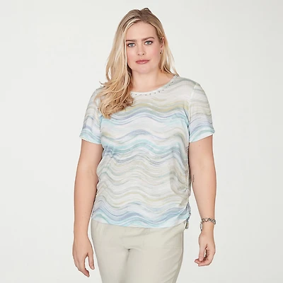 Alfred Dunner Vintage Charm Womens Round Neck Short Sleeve T-Shirt