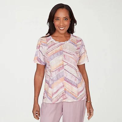 Alfred Dunner Vintage Charm Womens Crew Neck Short Sleeve T-Shirt
