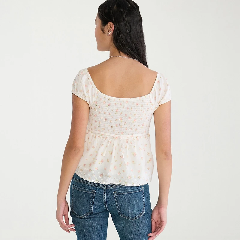 AEROPOSTALE Womens Juniors Sweetheart Neck Short Sleeve Blouse