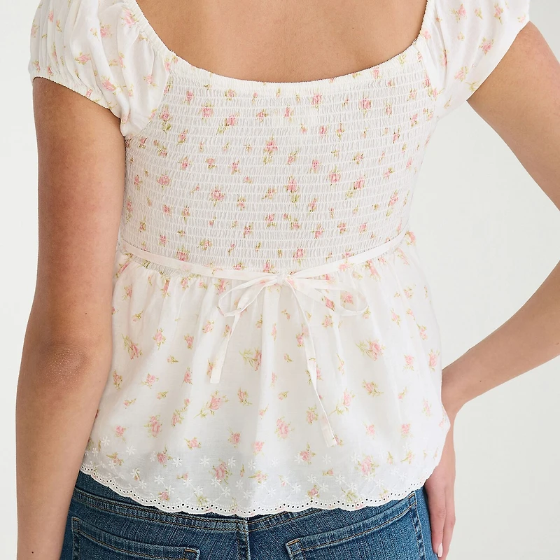 AEROPOSTALE Womens Juniors Sweetheart Neck Short Sleeve Blouse