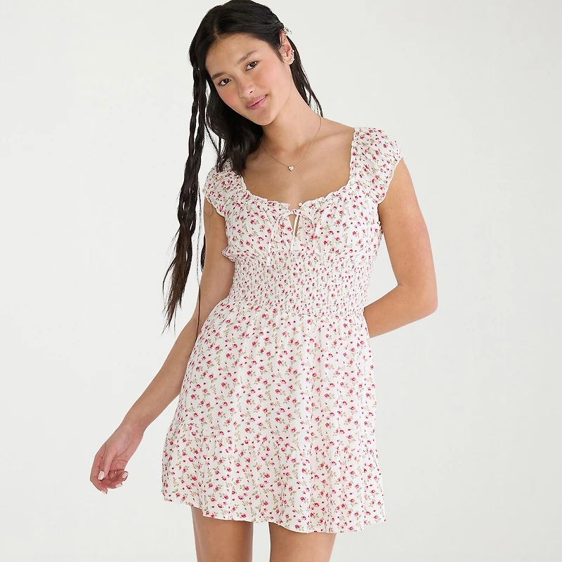 AEROPOSTALE Womens Juniors Keyhole Neck Short Sleeve Cap Fit + Flare Dress