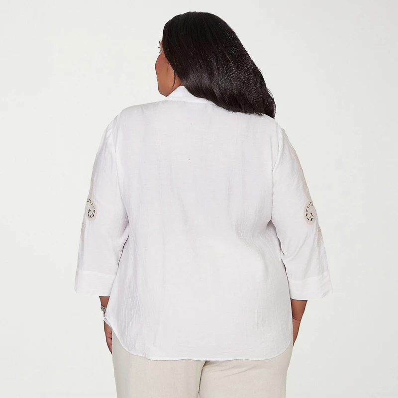 Alfred Dunner Natural Wonder Womens Plus 3/4 Sleeve Blouse