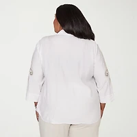 Alfred Dunner Natural Wonder Womens Plus 3/4 Sleeve Blouse