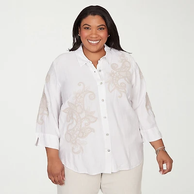 Alfred Dunner Natural Wonder Womens Plus 3/4 Sleeve Blouse