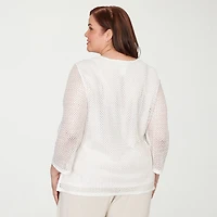 Alfred Dunner Natural Wonder Womens Plus Crew Neck 3/4 Sleeve T-Shirt