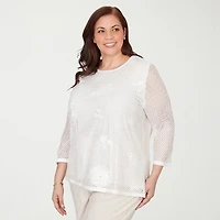 Alfred Dunner Natural Wonder Womens Plus Crew Neck 3/4 Sleeve T-Shirt