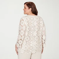 Alfred Dunner Natural Wonder Womens Plus Crew Neck 3/4 Sleeve T-Shirt