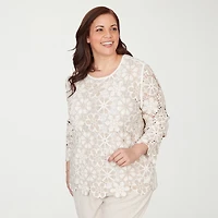 Alfred Dunner Natural Wonder Womens Plus Crew Neck 3/4 Sleeve T-Shirt