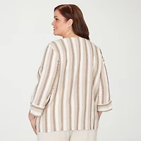 Alfred Dunner Natural Wonder Womens Plus Crew Neck 3/4 Sleeve Blouse
