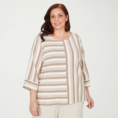 Alfred Dunner Natural Wonder Womens Plus Crew Neck 3/4 Sleeve Blouse