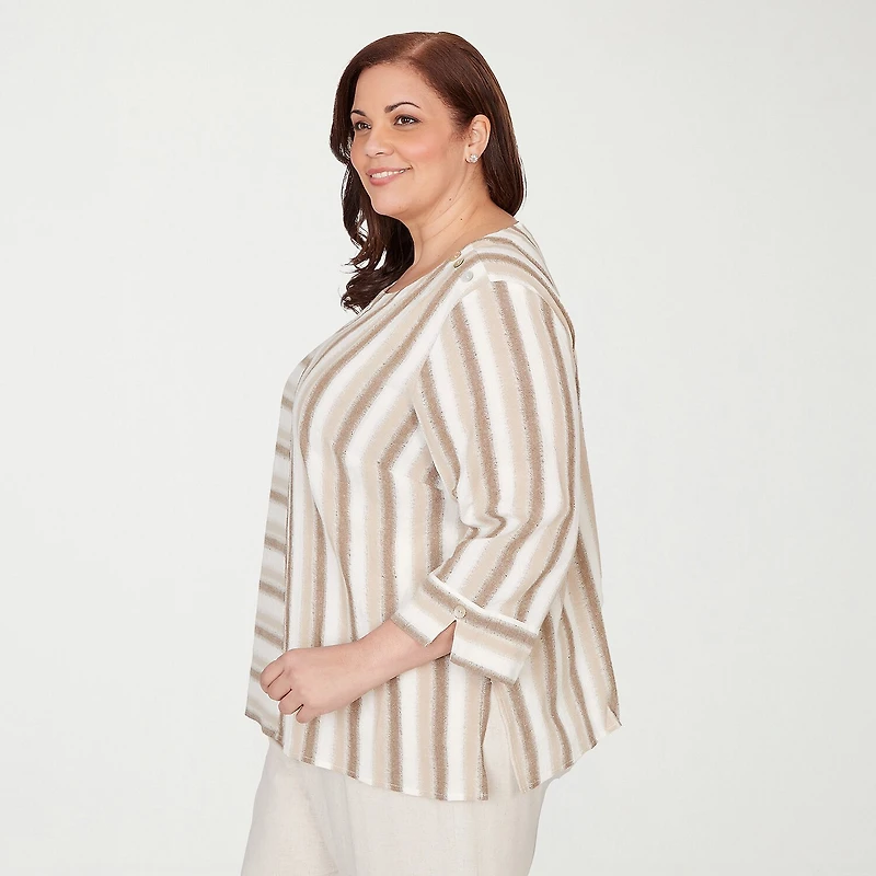 Alfred Dunner Natural Wonder Womens Plus Crew Neck 3/4 Sleeve Blouse