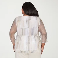 Alfred Dunner Natural Wonder Womens Plus Round Neck 3/4 Sleeve T-Shirt