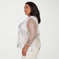 Alfred Dunner Natural Wonder Womens Plus Round Neck 3/4 Sleeve T-Shirt