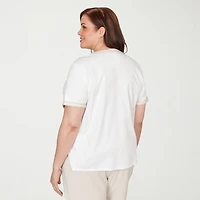 Alfred Dunner Natural Wonder Womens Plus Crew Neck Short Sleeve T-Shirt