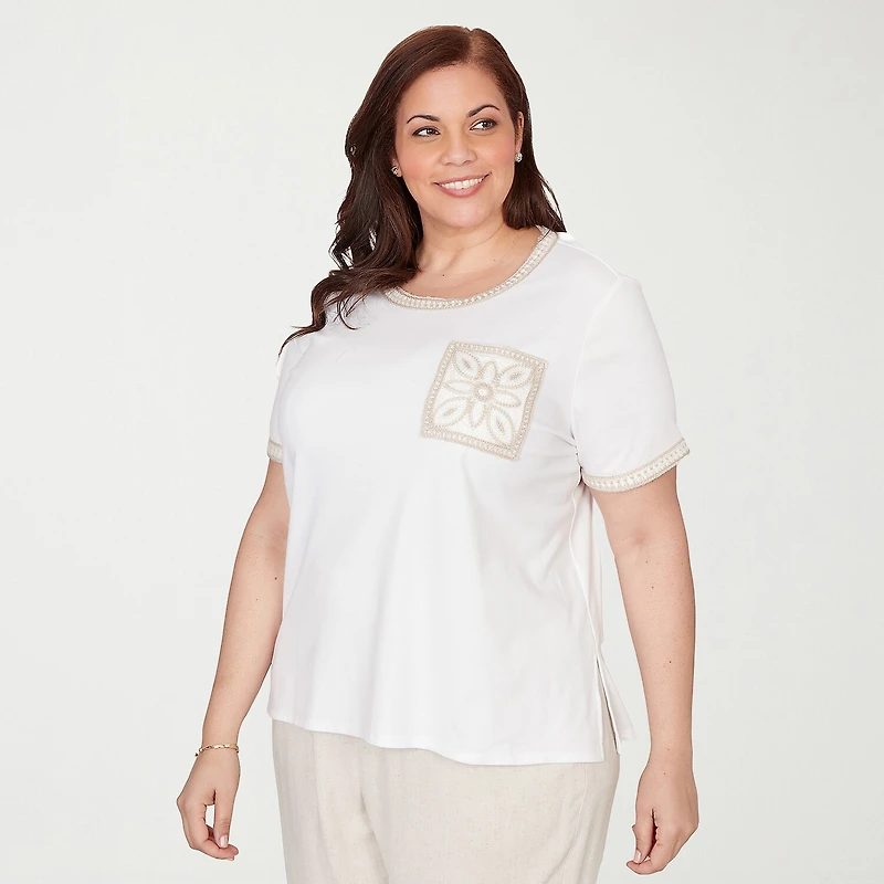 Alfred Dunner Natural Wonder Womens Plus Crew Neck Short Sleeve T-Shirt