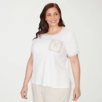 Alfred Dunner Natural Wonder Womens Plus Crew Neck Short Sleeve T-Shirt