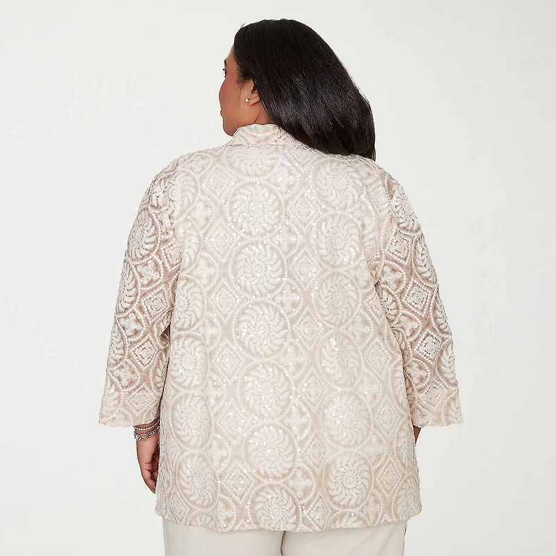 Alfred Dunner Natural Wonder Womens Plus 3/4 Sleeve Layered Top