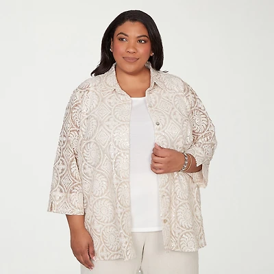 Alfred Dunner Natural Wonder Womens Plus 3/4 Sleeve Layered Top