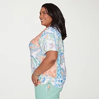 Alfred Dunner Caribbean Blues Womens Plus Crew Neck Short Sleeve T-Shirt